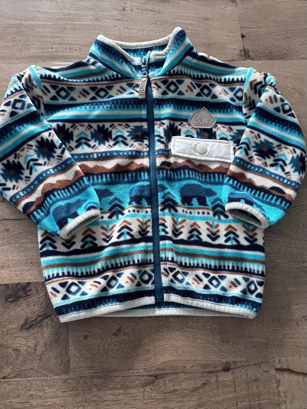 Souris Mini Kids Blue Aztec Fleece Jacket Cozy Zip-Up sz 18-24 months